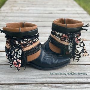 Sz 9 Black Cowgirl Ankle Western Cowboy Boots